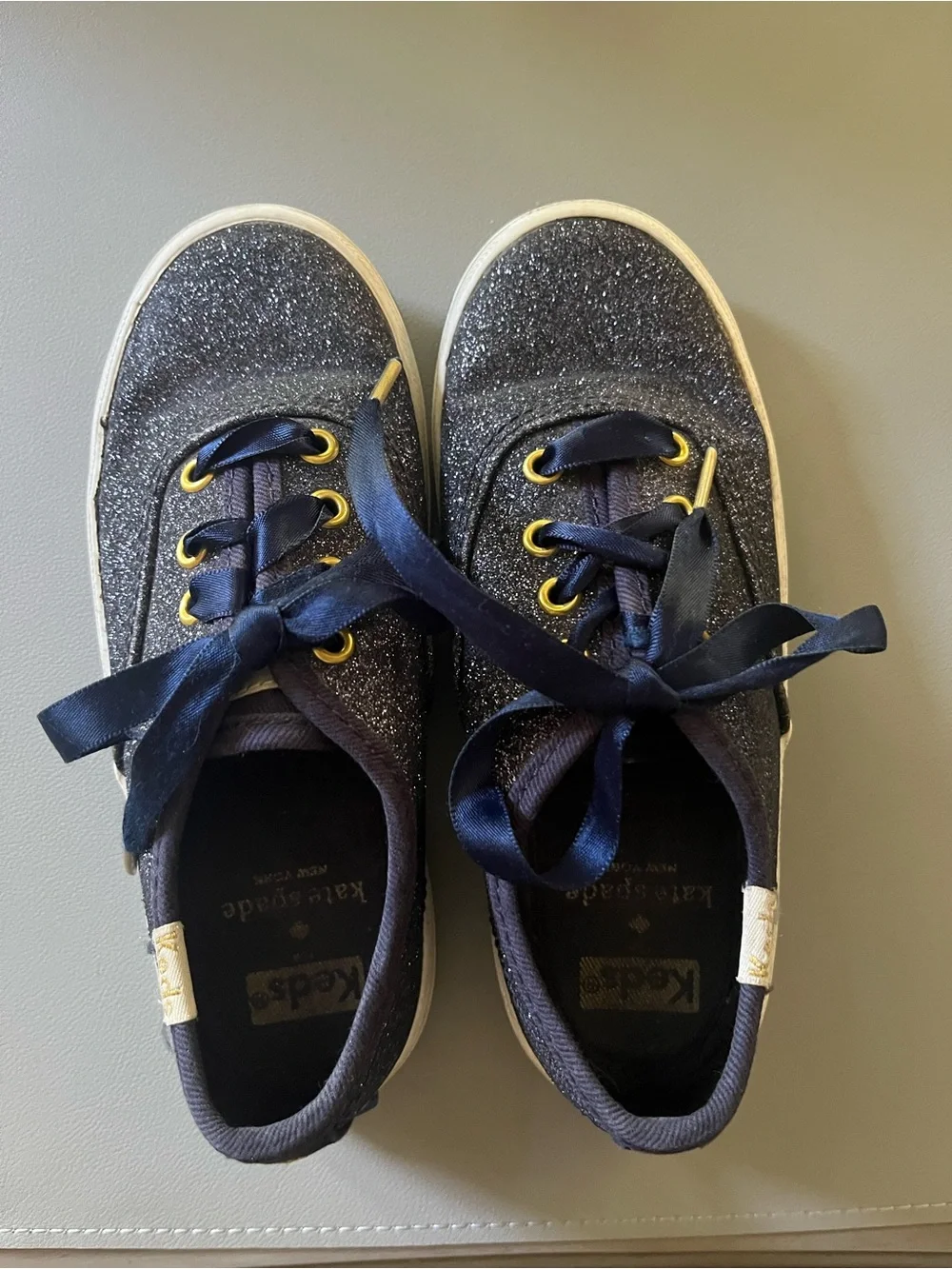 kate spade & Keds Navy Glitter Girls Sneakers with Gold Accents Size 10M